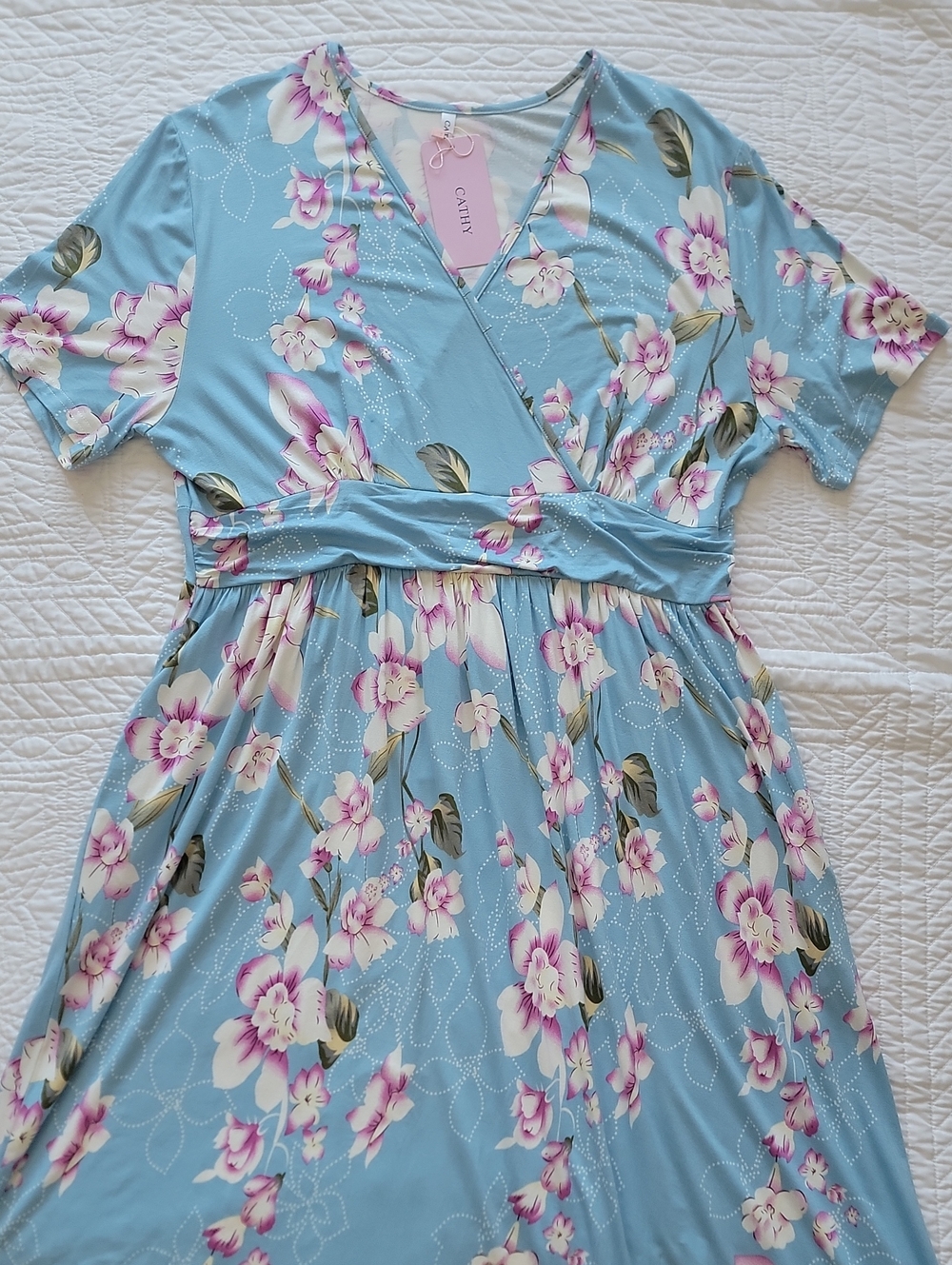 NWT Cathy Light Blue & Purple Floral Maxi Dress V-Neck with Pockets Size 3XL